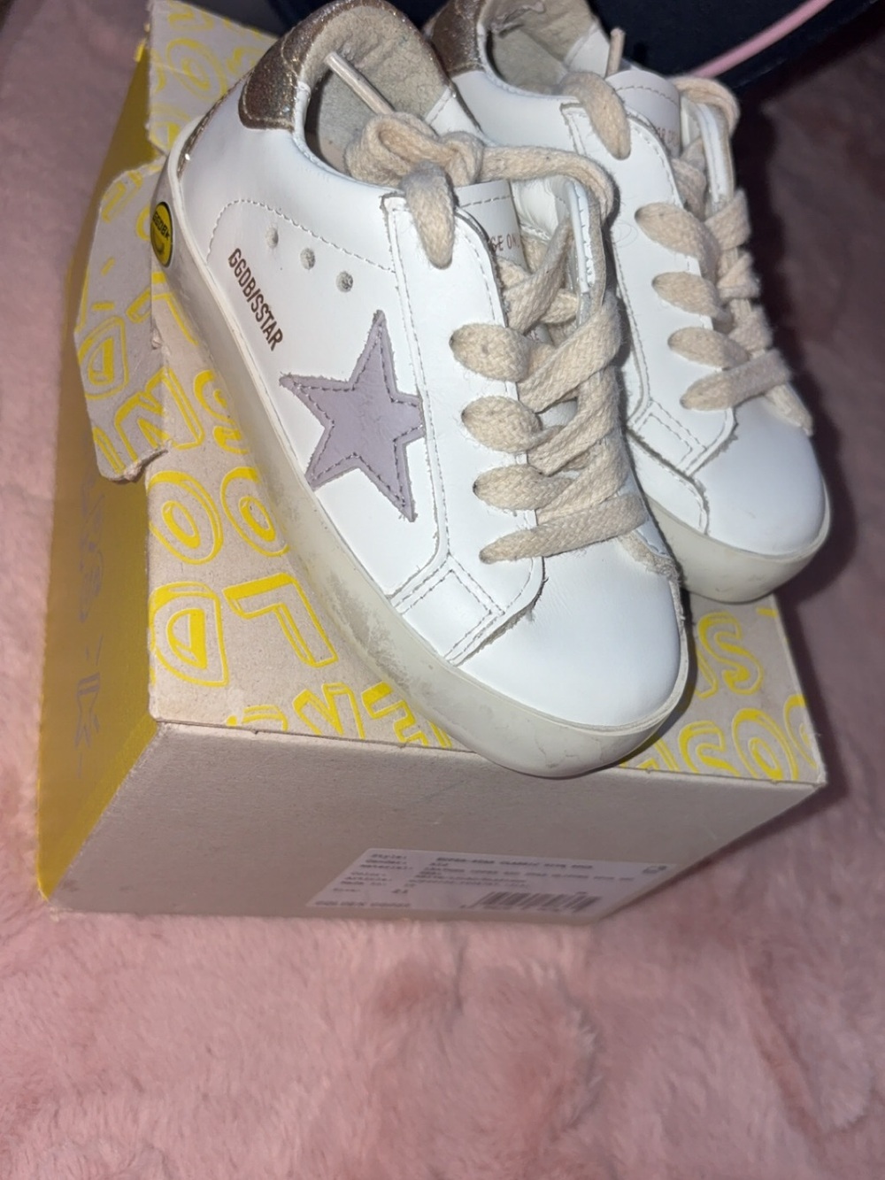 Golden Goose Kids White Leather Sneakers with Lavender Star Accent